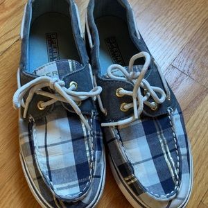 SPERRY sz6.5 blue denim white & metallic gold!EUC!
